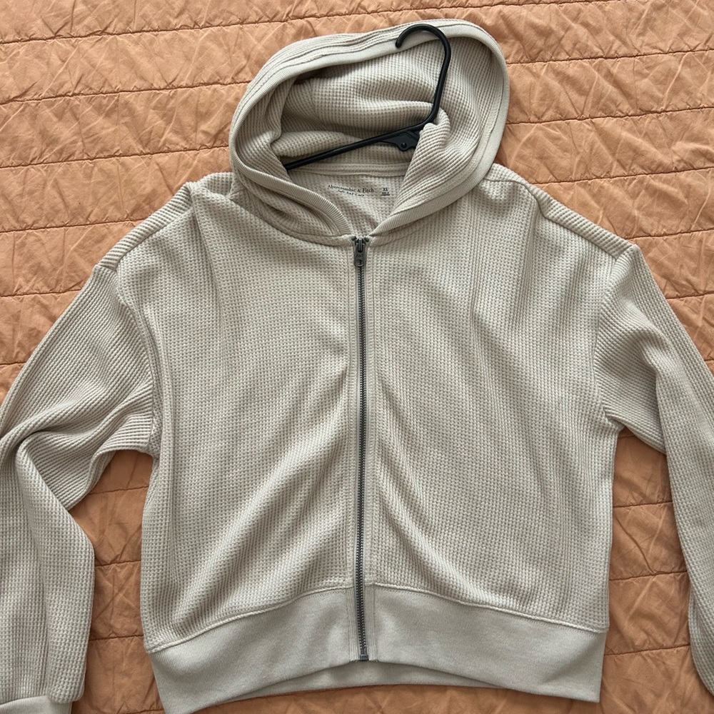 Abercrombie & Fitch Cream Waffle-Knit Zip Hoodie